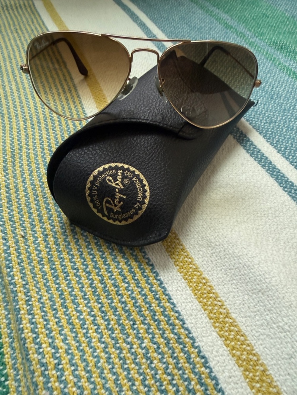 Ray-Ban Gold Frame Sunglasses with Brown Gradient Lenses